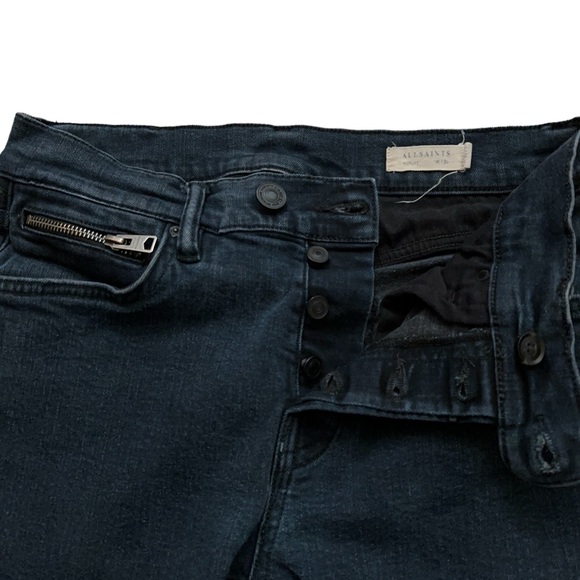 Allsaints Jeans Mens Size 30 Hoxley Wilkins Cigarette Stretch Button Fly Blue - Picture 3 of 5